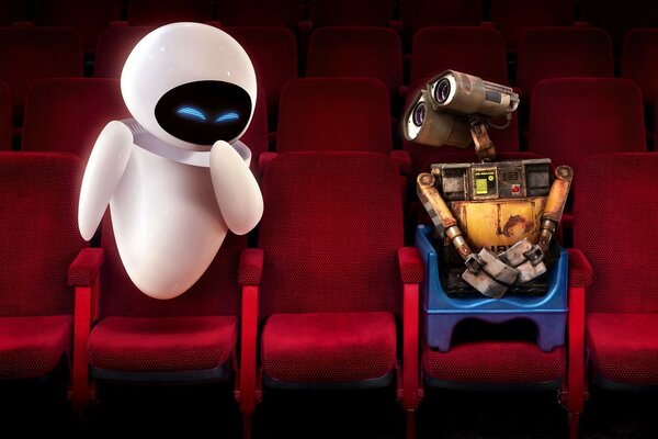 Wall-e Ева кинотеатры ұялшақ күледі қызыл креслолар