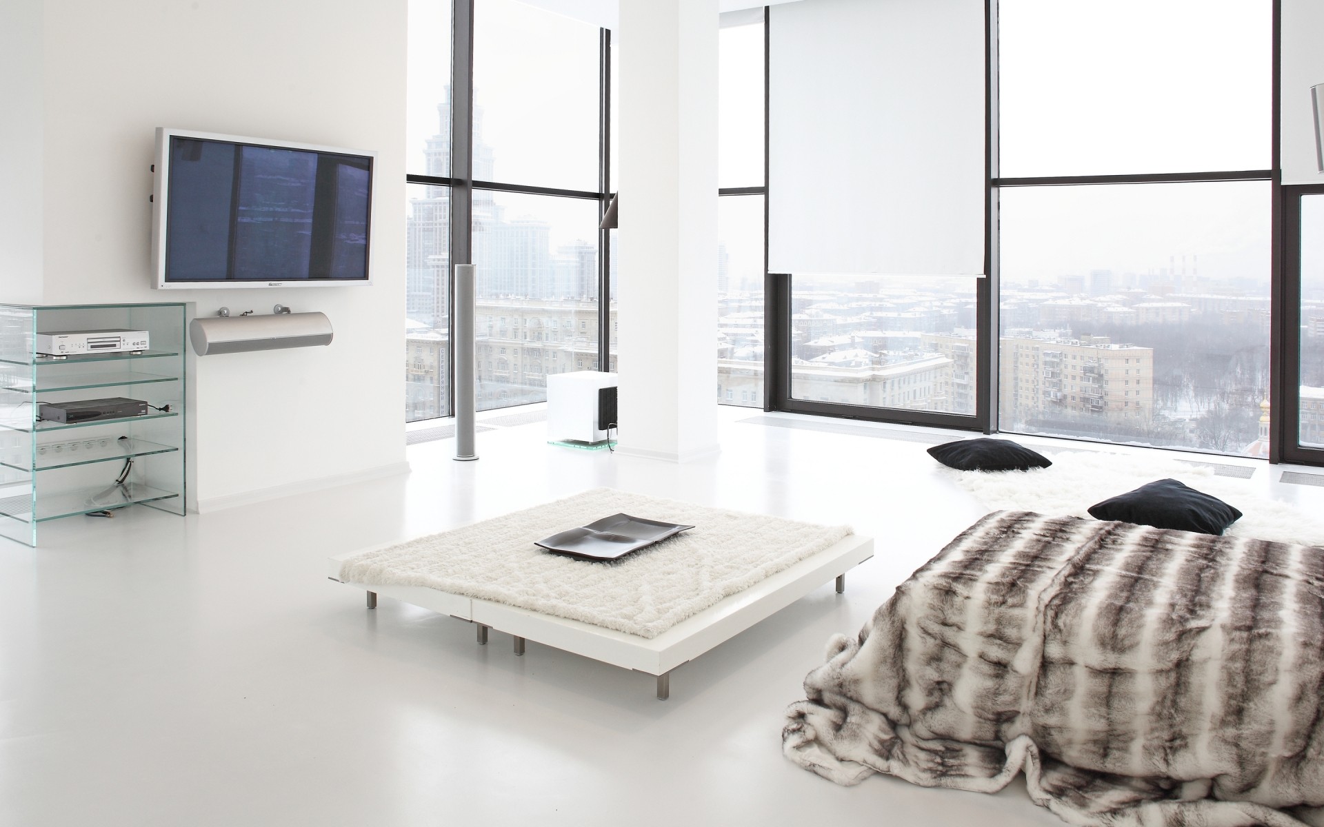 жиһаз жабық бөлме терезелер заманауи пәтер кесте ішкі еден шам сәнді орын кілем үй интерьер дизайны төсек