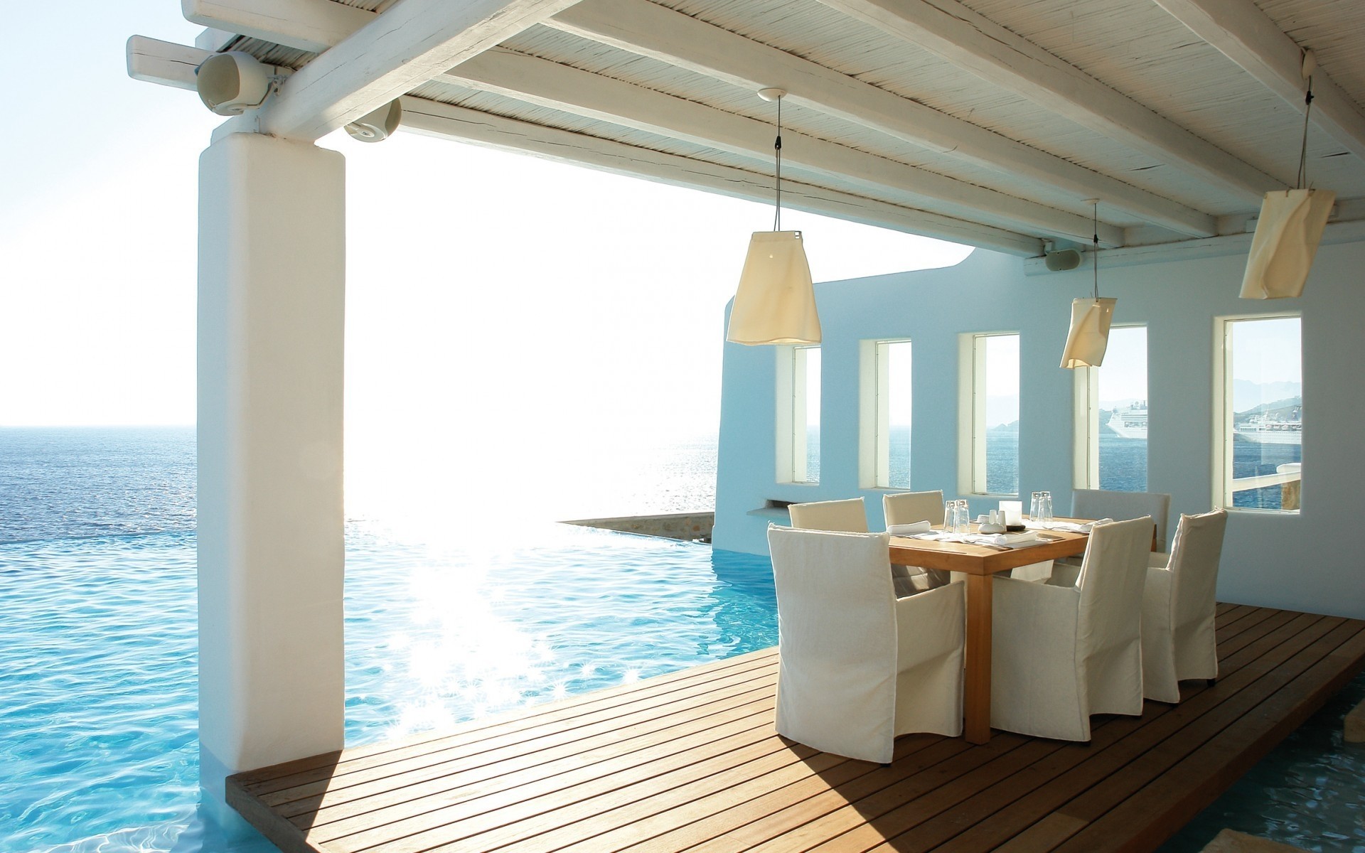 орындық люкс қонақ үй диван курорт жиһаз демалыс вилла бөлме жабық терезелер релаксация жаз мұхит кесте бассейн бассейн теңіз терраса фон