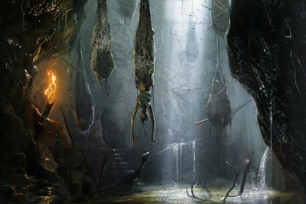 Tomb raider ойынындағы денелері бар кокондар